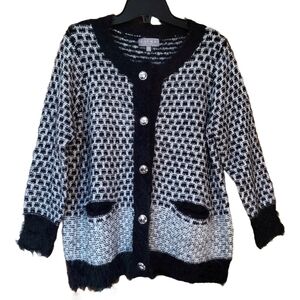 Laura Petites Black and White Button Down Sweater Blazer Cardigan Size XL